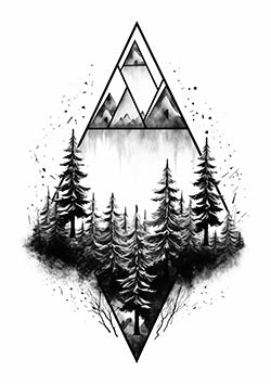 Tattoo template of a geometric mountain landscape design