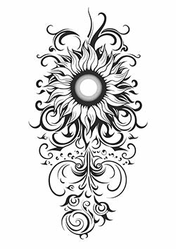 Tattoo template of a stylized sunflower with ornamental details