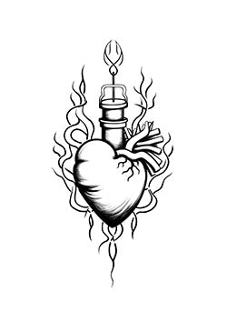 Tattoo template of a heart entwined with a torch and surrounded by smoke