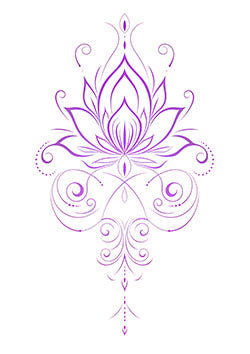 Tattoo template of a stylized lotus flower in purple hues, detailed and symmetrical for graceful elegance