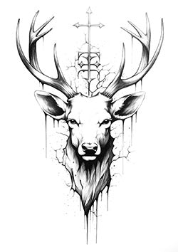 Tattoo template of a stag with an arrow symbol above its head