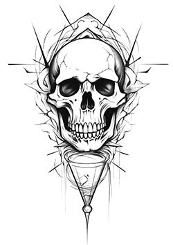 Tattoo template of a skull with an hourglass, symbolizing mortality and the passage of time