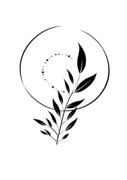 Tattoo template of a minimalist branch within a circle