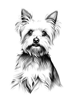 Tattoo template of a lifelike Yorkshire Terrier portrait showcasing loyal expression and soft fur