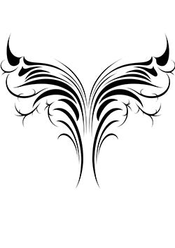 Tattoo template of a black tribal butterfly with intricate curves and pointed wings.