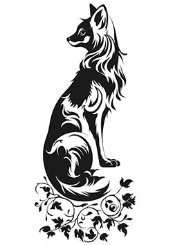 Tattoo template of a stylized fox with surrounding flowers