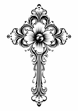 Tattoo template of an ornate cross with a floral center