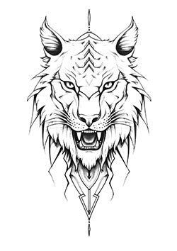 Tattoo template of a stylized tiger with tribal and geometric patterns