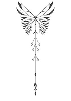 Tattoo template of a graceful and abstract butterfly design with delicate lines resembling flowing petals and leaves