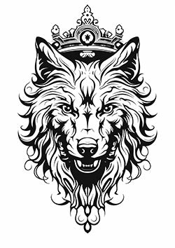 Tattoo template of a crowned wolf