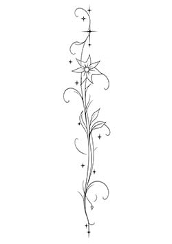 Tattoo template of a vertical floral design with swirling vines and stars