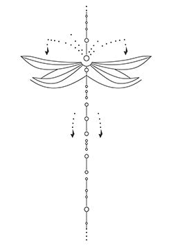 Tattoo template of a minimalist flower design with symmetrical lines and dots