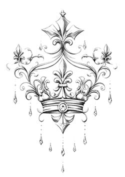 Tattoo template of a fleur-de-lis with a crown and teardrops