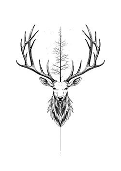 Tattoo template of a stag with tree-antlers