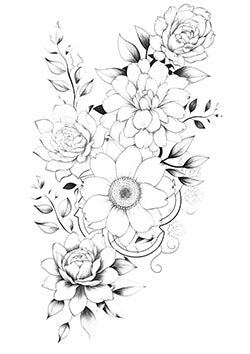 Tattoo template of a delicate floral arrangement with intricate detailing and graceful elegance.