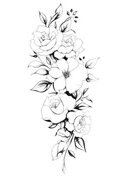 Tattoo template of a floral arrangement with roses and leaves, exuding natural beauty and elegance