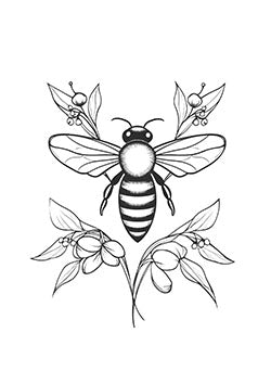 Tattoo template of a bee with flowers