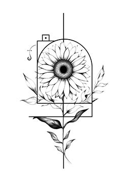 Tattoo template of a geometric sunflower with an eye