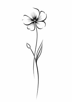 Tattoo template of a minimalistic flower in black line art, showcasing delicate and ethereal beauty.