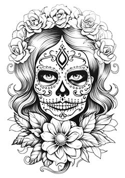 Tattoo template of a floral crowned skull in traditional style