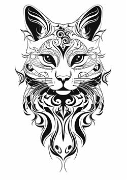 Tattoo template of a stylized ornate feline face