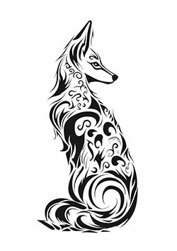 Tattoo template of a stylized tribal fox with intricate patterns