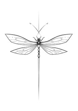 Tattoo template of a detailed dragonfly with symmetrical wings and intricate patterns