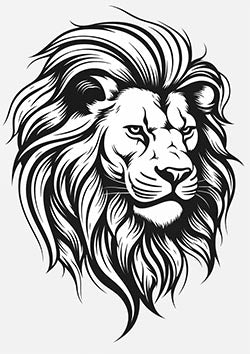 Tattoo template of a majestic lion's head with a flowing mane