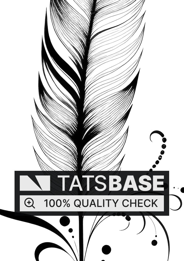 Tattoo template of a detailed feather with decorative elements