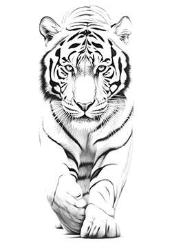 Tattoo template of a majestic tiger in a powerful and determined stance