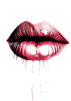 Tattoo template of lips dripping red paint, intensifying the visual.