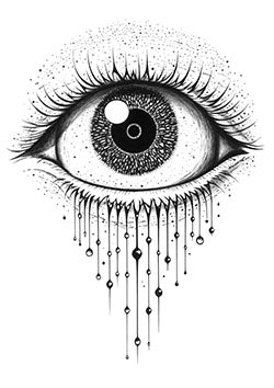 Tattoo template of a detailed eye with ornamental teardrops