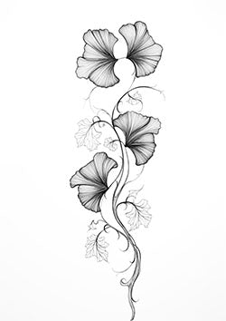 Tattoo template of a ginkgo branch with finely detailed leaves to capture its natural elegance.