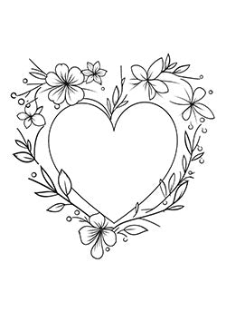 Tattoo template of a heart with surrounding flowers and foliage