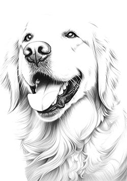 Tattoo template of a cheerful golden retriever with a joyful expression, showcasing its playful and loving nature