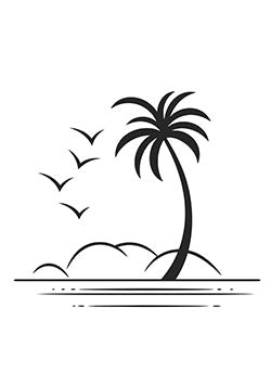 Tattoo template of a palm tree, birds, and ocean waves