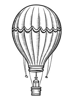 Tattoo template of a hot air balloon with intricate and whimsical details, evoking adventure and wonder