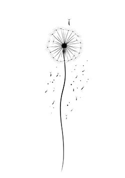 Tattoo template of a dandelion with dispersing seeds