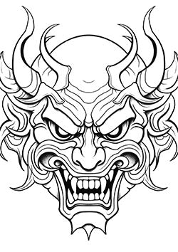 Tattoo template of a stylized demon face with horns