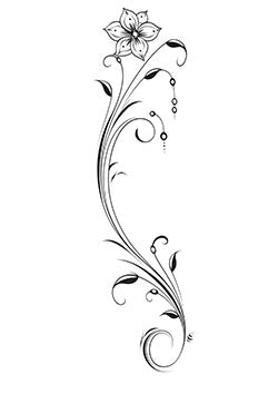 Tattoo template of a delicate flower with flowing vines and leaves, evoking natural elegance.