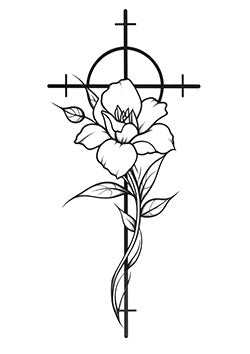 Tattoo template of a flower with a cross