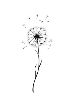 Tattoo template of a dandelion with dispersing seeds