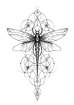 Tattoo template of a geometric bee with intricate patterns and wings