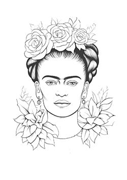 Tattoo template of a woman with a floral crown and flowers around her neck, exuding elegance and natural beauty