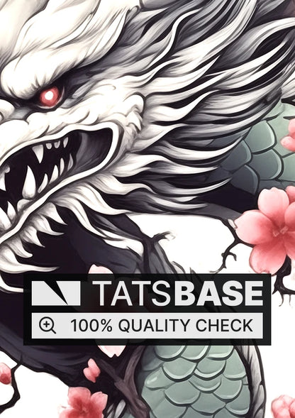 Tattoo template of a dragon with cherry blossoms