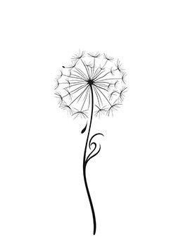 Tattoo template of a dandelion with seeds dispersing in the wind