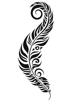 Tattoo template of a detailed feather with elegant swirls