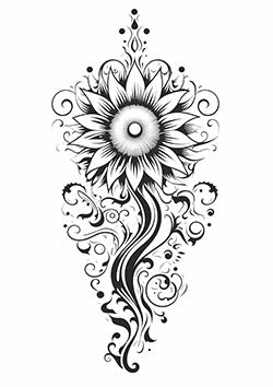 Tattoo template of a detailed sunflower with ornate elements