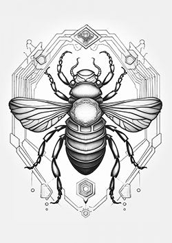 Tattoo template of a detailed bee with geometric designs