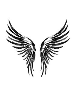 Tattoo template of a pair of black and white angel wings symbolizing freedom and grace